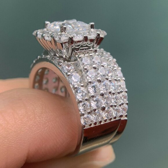 🎁 Princess Cut Zircon Full Filled Square Multi Layer Luxury Ring Set, UNVN12246 - Picture 1 of 8